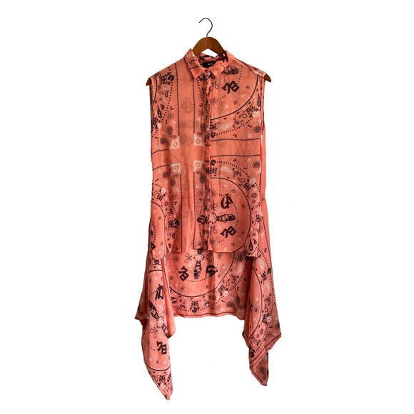 Diesel Sleeveless Peach Color Dress with Black Paisley and Screw Print - Size M - Picture 4 of 10